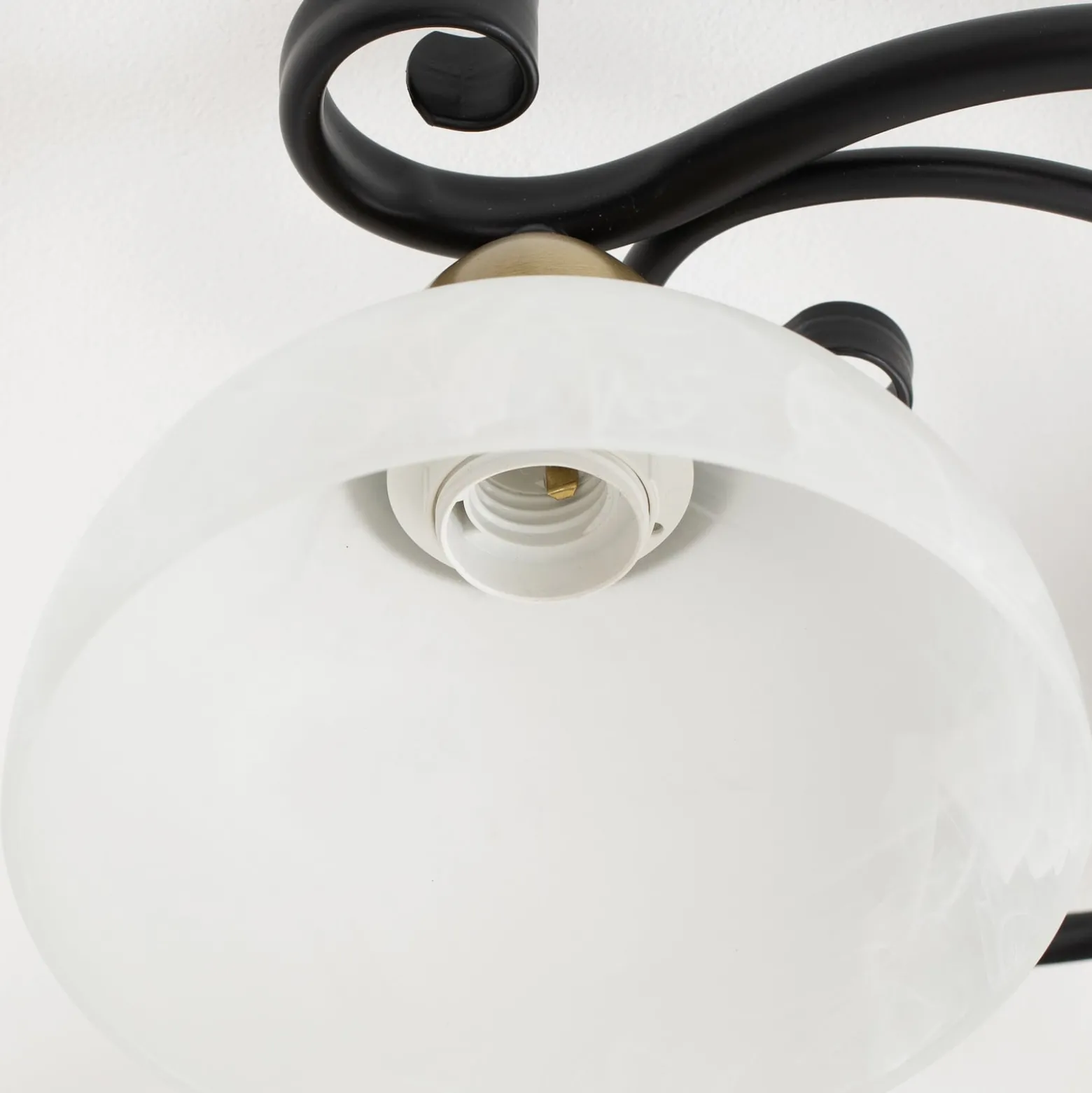 Deckenlampe Flora, 3 Glasschirme, schwarz/messing
