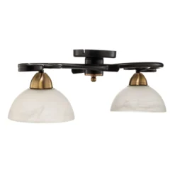 Deckenlampe Flora, 2 Glasschirme, schwarz/messing