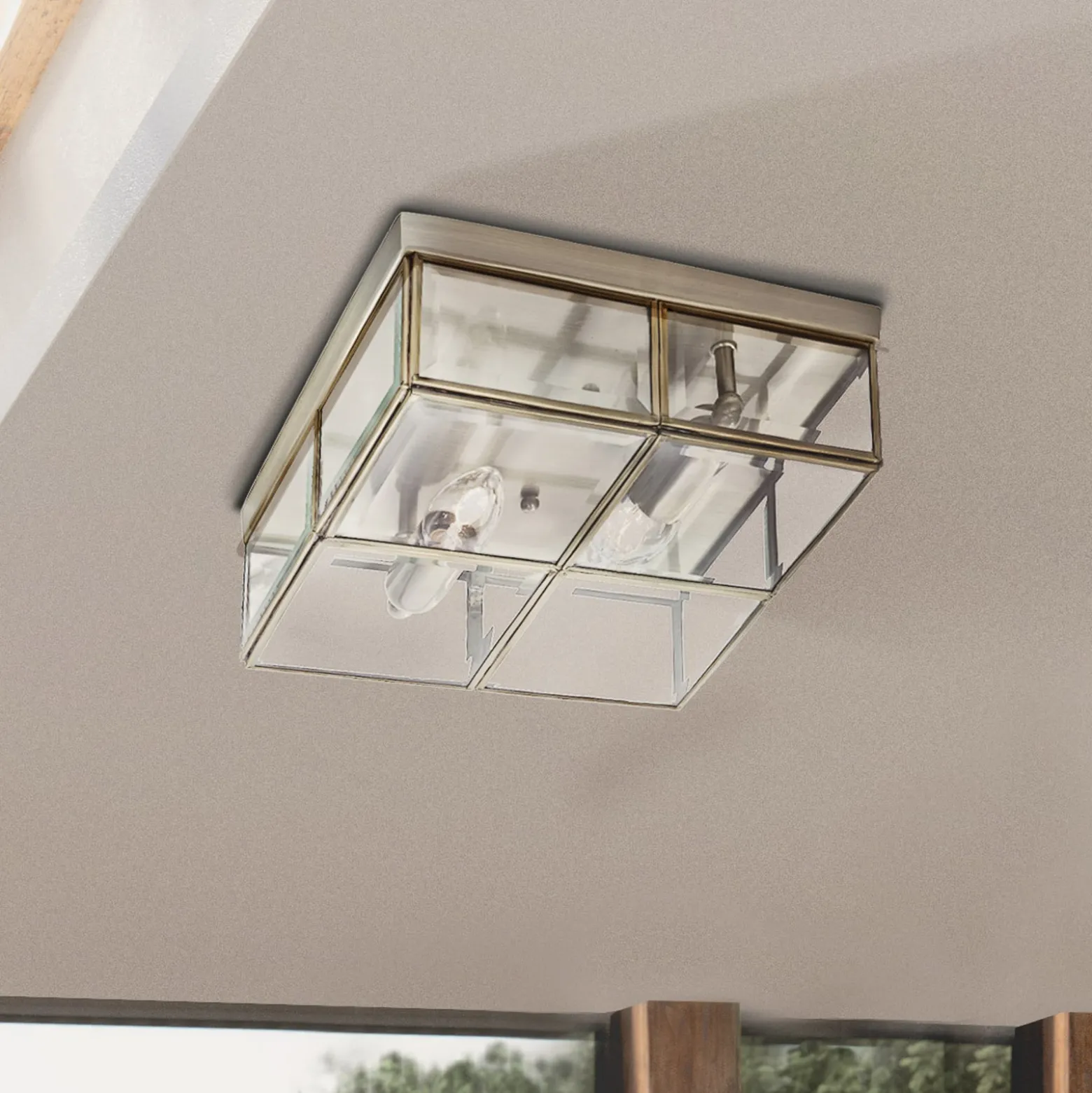Deckenlampe Flush Klassik, 25x25cm, messing antik