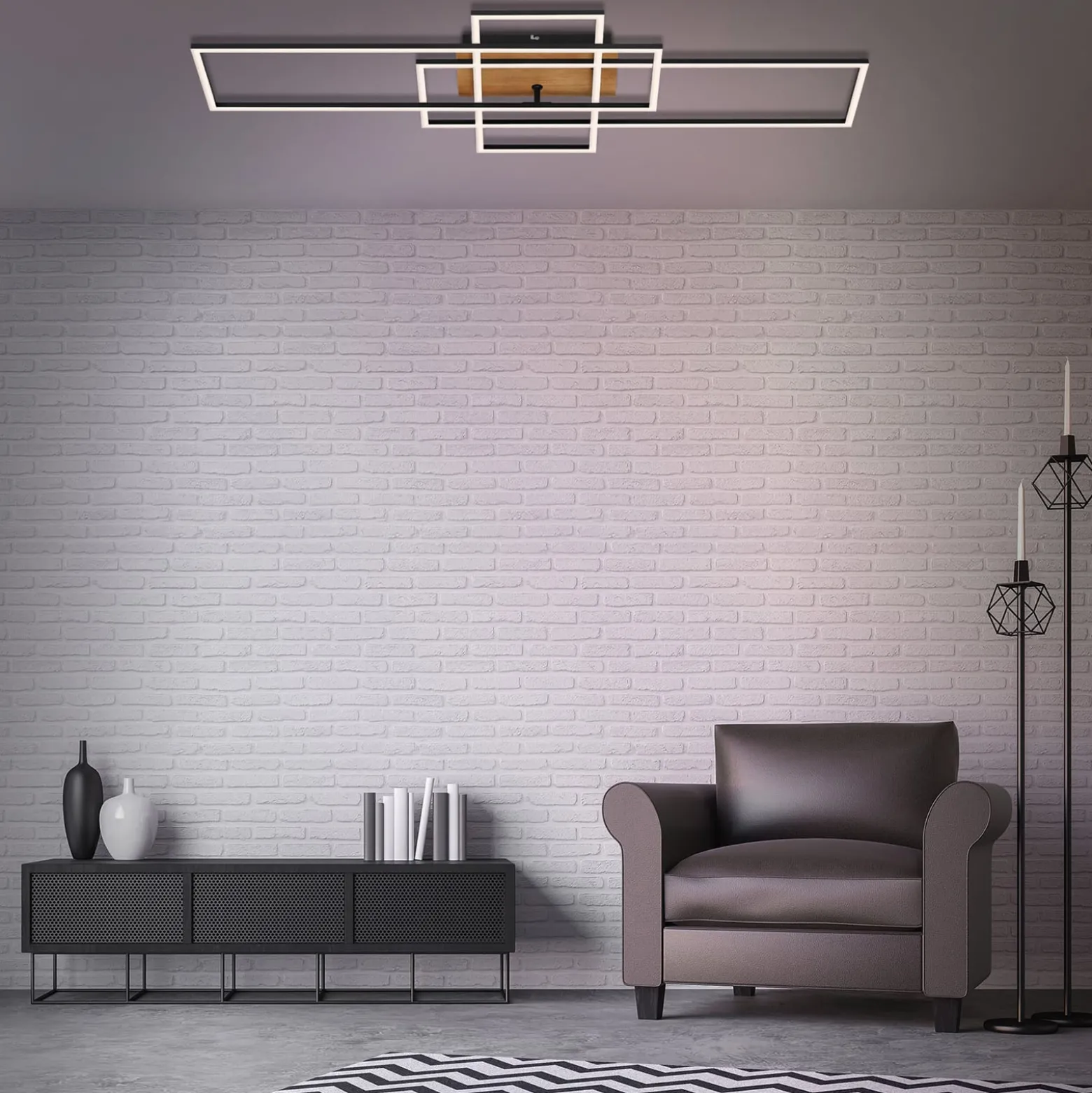 Deckenlampe Frame CCT, Fernbedienung, schwarz/holz