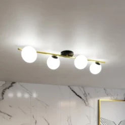 Deckenlampe Glassy 4-flg. linear schwarz/gold/opal