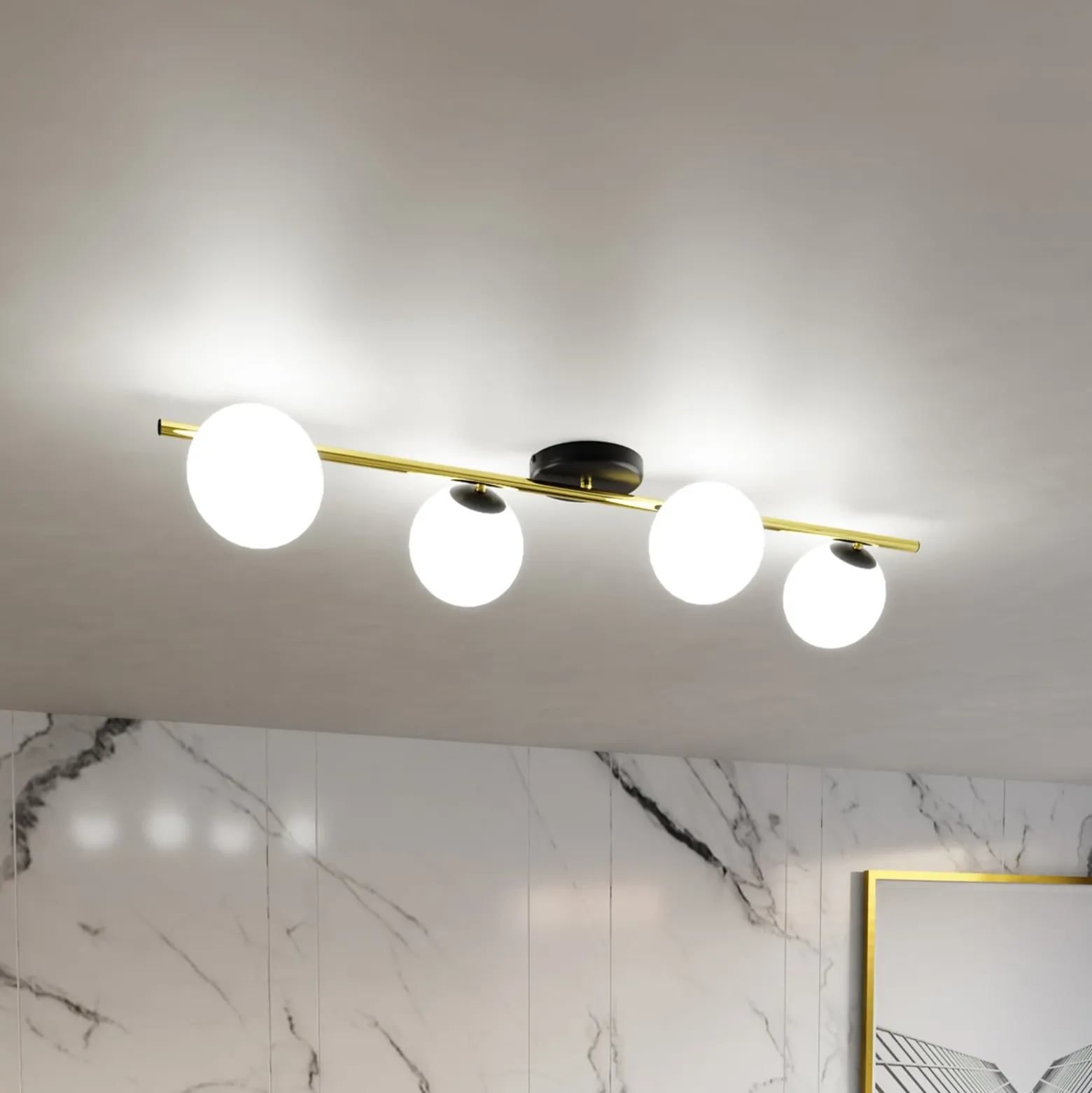 Deckenlampe Glassy 4-flg. linear schwarz/gold/opal