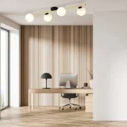 Deckenlampe Glassy 4-flg. linear schwarz/gold/opal
