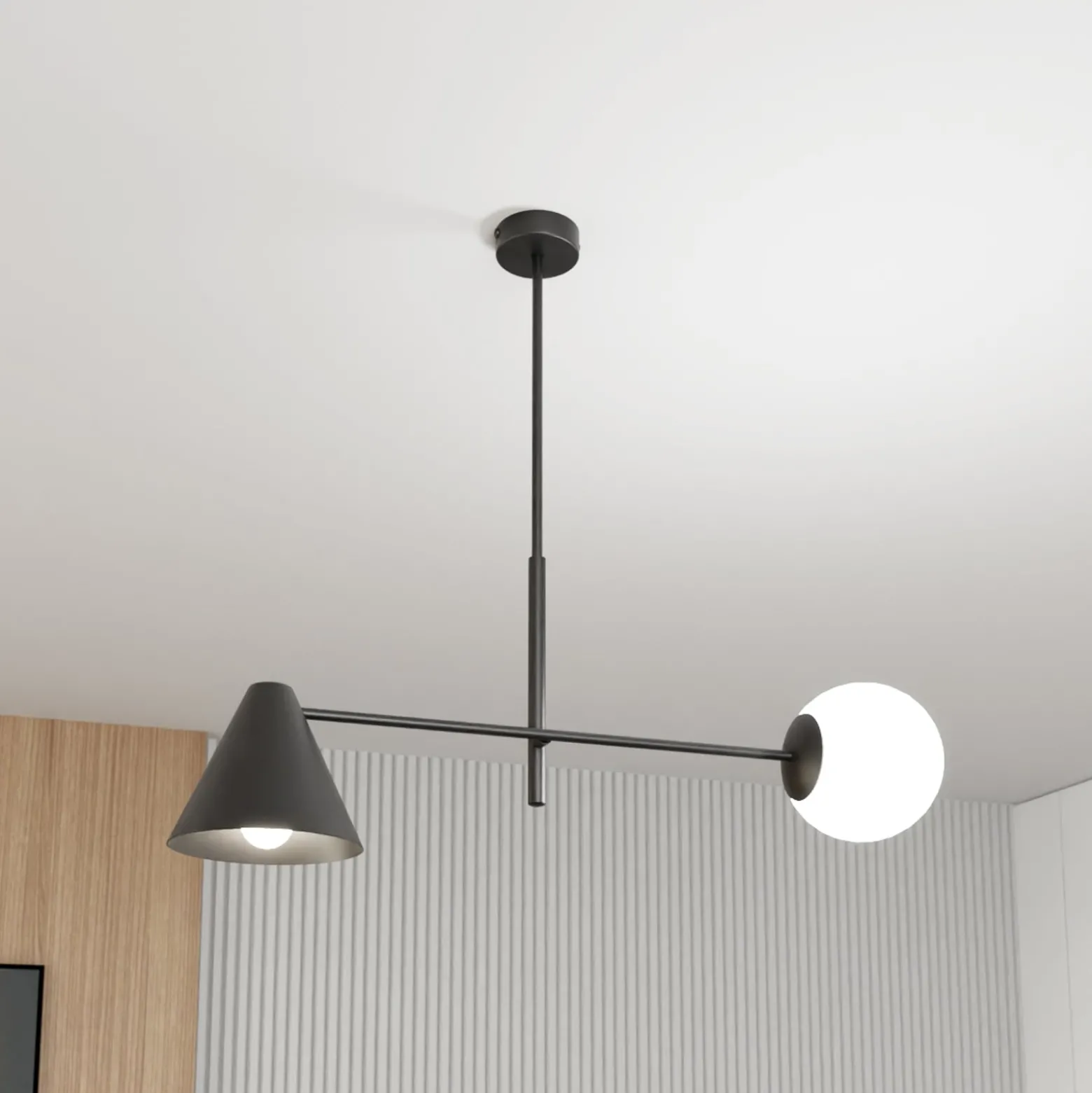 Deckenlampe Hermes, 2-flammig, schwarz, Glas, 70 cm, E14