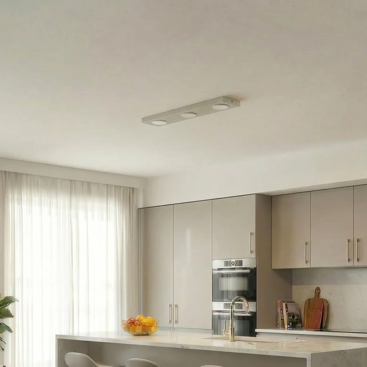 Deckenlampe Hero grau-beige, 55 x 12 cm, 3-fl., Metall GX53