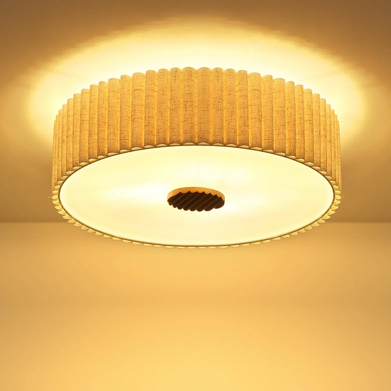 Deckenlampe Jannie, natur, Leinen, 3-flammig, Ø 50 cm, E27