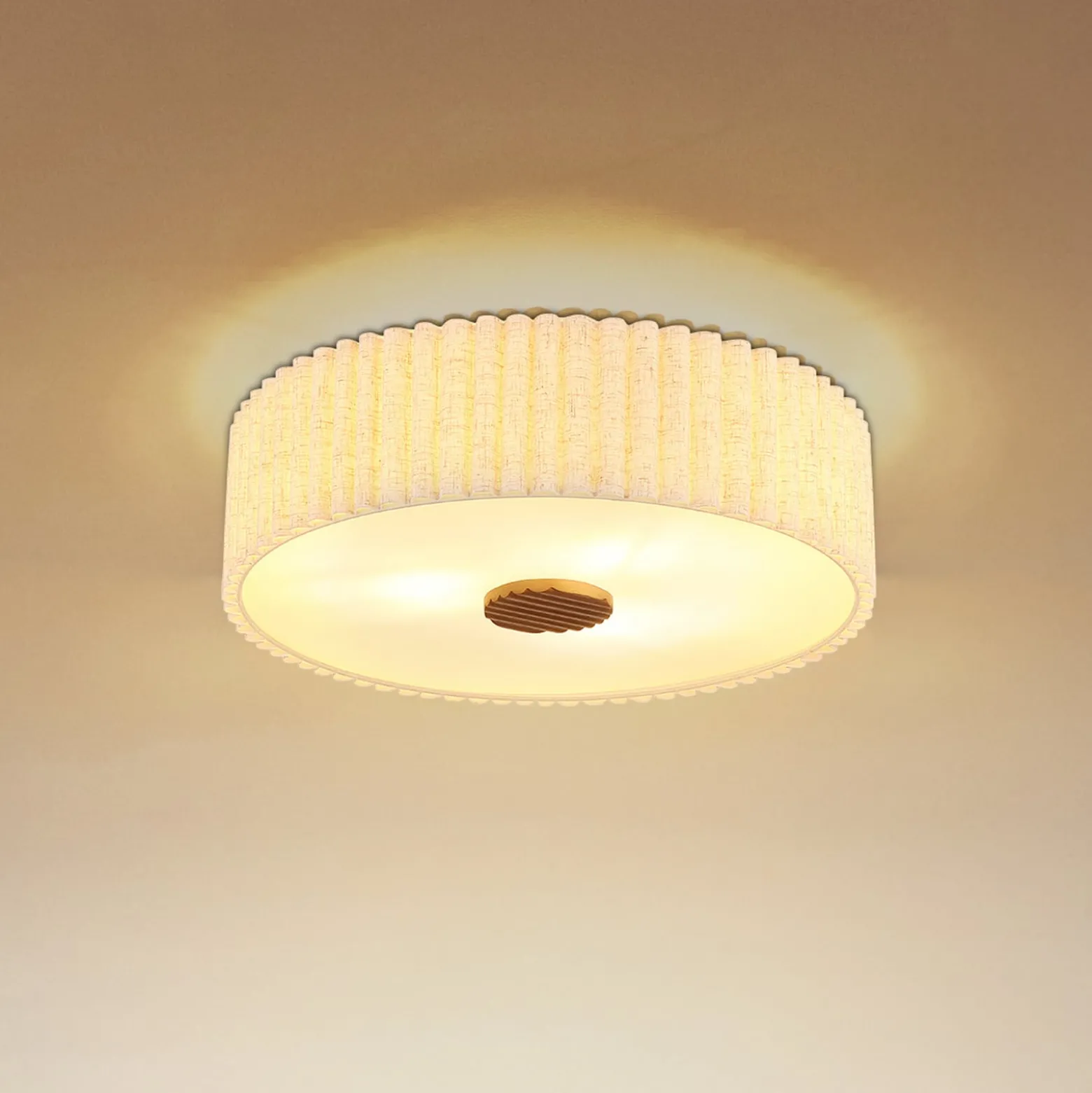 Deckenlampe Jannie, natur, Leinen, 3-flammig, Ø 50 cm, E27