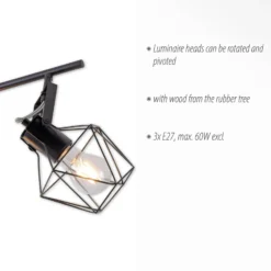 Deckenlampe Jaro justierbar schwarz/holz 3-flammig