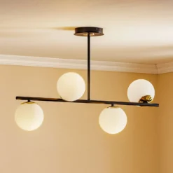 Deckenlampe Kiba, schwarz/gold, vierflammig