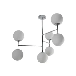Deckenlampe Korek, chrom/weiß, Glas, 75 cm, 7-flg., E14