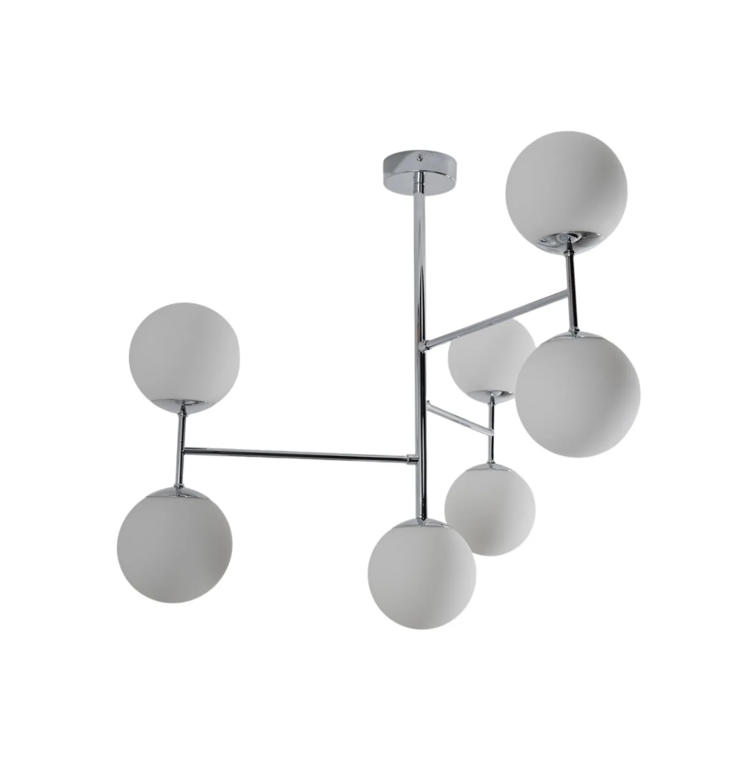 Deckenlampe Korek, chrom/weiß, Glas, 75 cm, 7-flg., E14