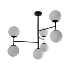 Deckenlampe Korek, schwarz/weiß, Glas, 75 cm, 7-flg., E14