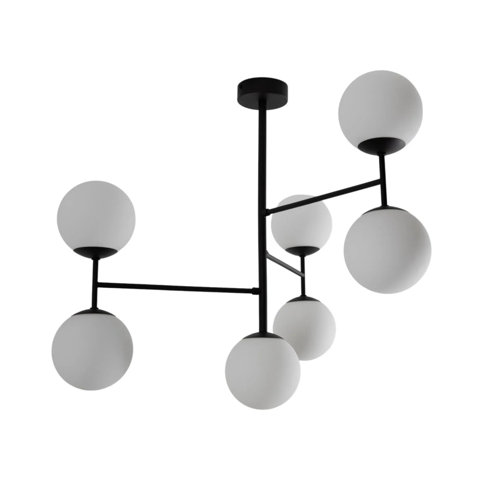 Deckenlampe Korek, schwarz/weiß, Glas, 75 cm, 7-flg., E14
