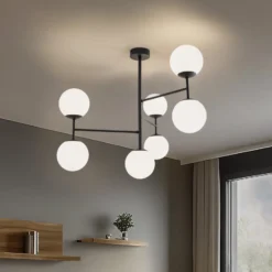Deckenlampe Korek, schwarz/weiß, Glas, 75 cm, 7-flg., E14