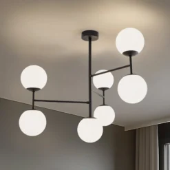 Deckenlampe Korek, schwarz/weiß, Glas, 75 cm, 7-flg., E14