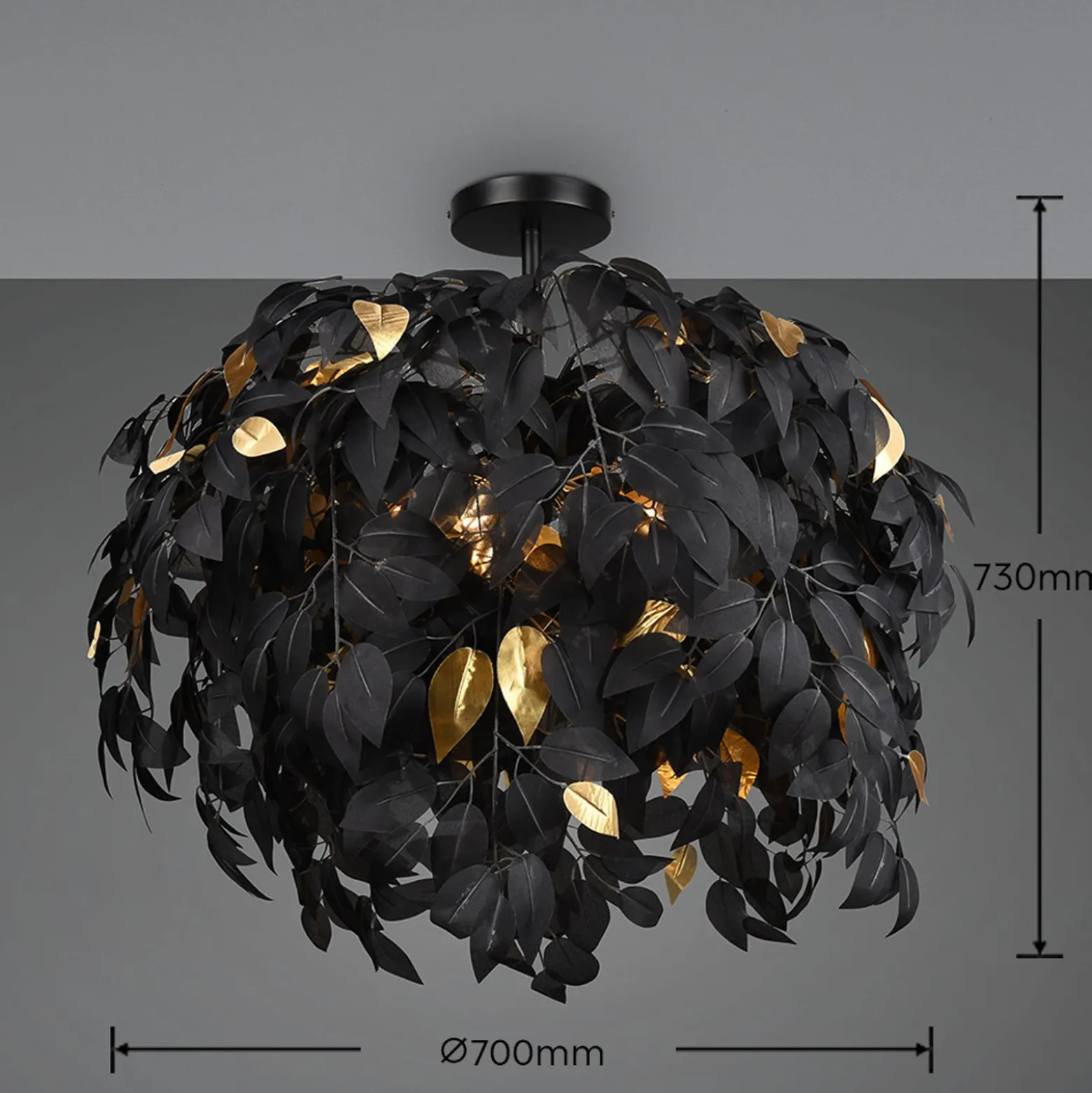 Deckenlampe Leavy, Ø 70 cm, schwarz/gold, Kunststoff