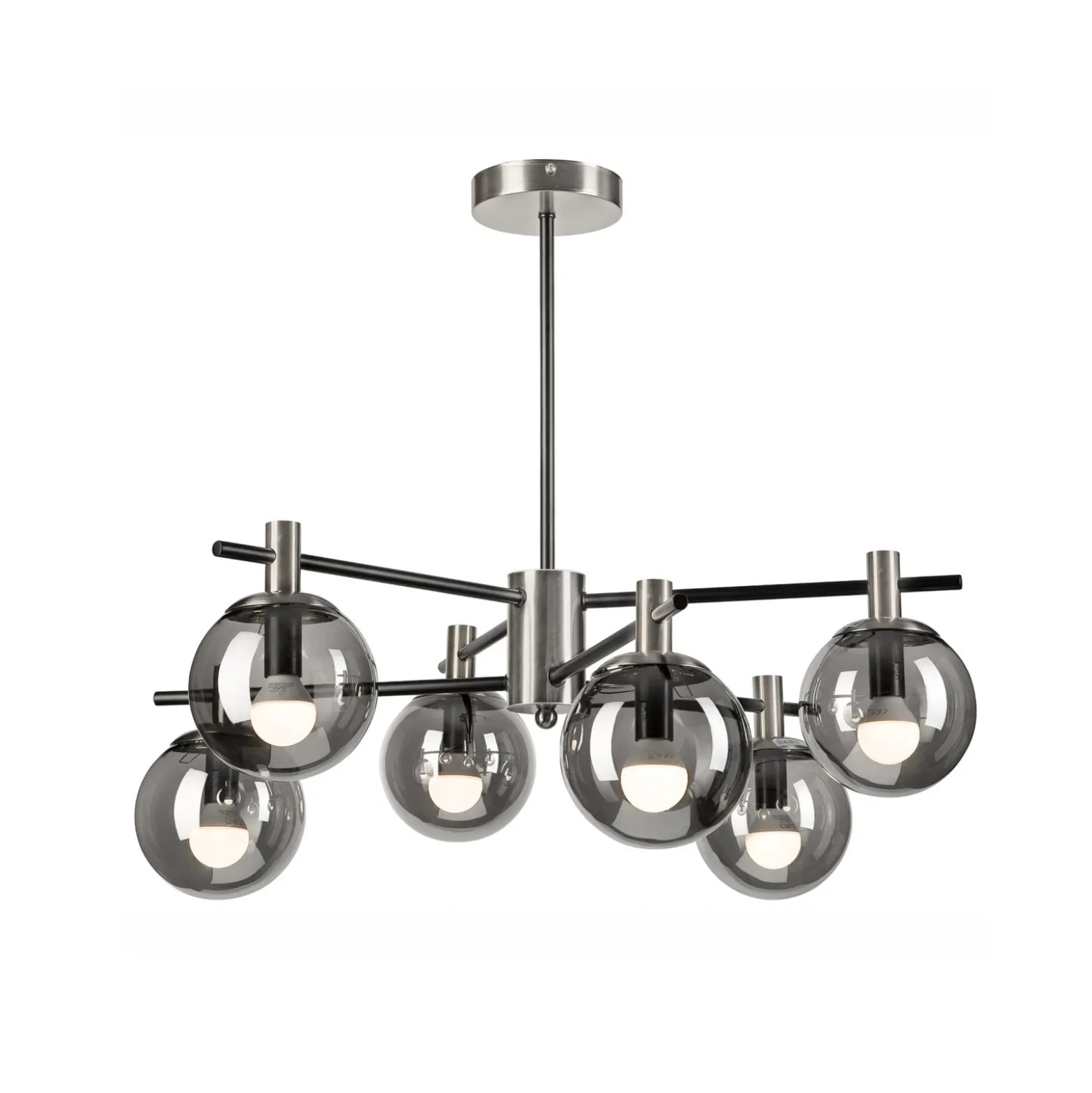 Deckenlampe Lilou, Ø 53cm, rauchgrau, Glas/Metall, 6-flg.