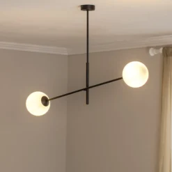 Deckenlampe Linear, schwarz/opal, zweiflammig