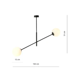 Deckenlampe Linear, schwarz/opal, zweiflammig
