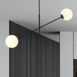 Deckenlampe Linear, schwarz/opal, zweiflammig