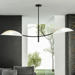 Deckenlampe Lotus, schwarz/weiß/gold, 2-flammig