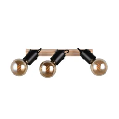 Deckenlampe Lynar, schwarz, Holz, Metall, Länge 42 cm 3-flg.