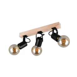 Deckenlampe Lynar, schwarz, Holz, Metall, Länge 42 cm 3-flg.