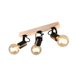 Deckenlampe Lynar, schwarz, Holz, Metall, Länge 42 cm 3-flg.