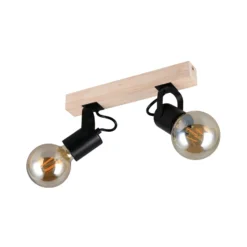 Deckenlampe Lynar, schwarz, Holz, Metall, Länge 31 cm 2-flg.