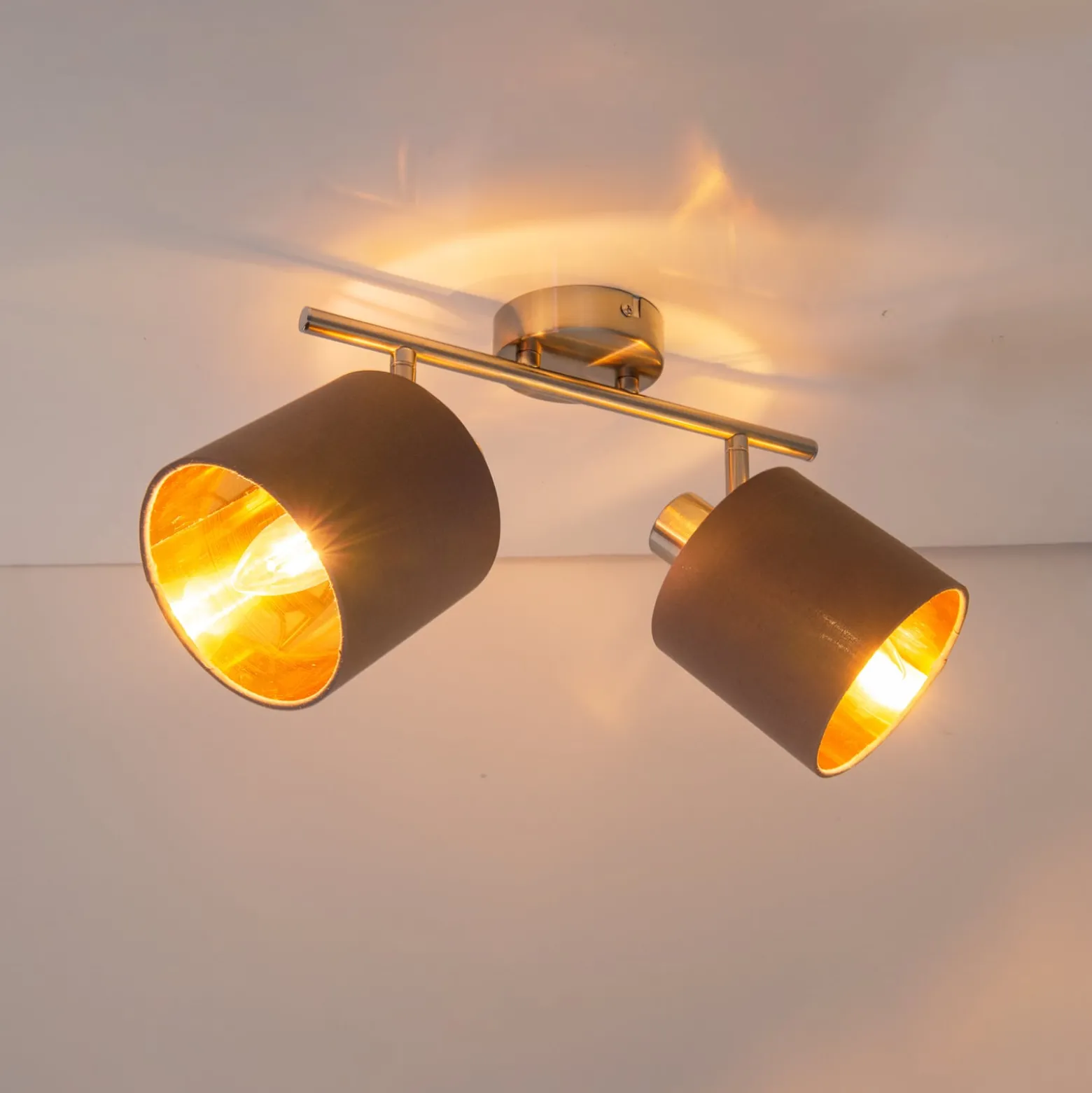Deckenlampe Maron zweiflammig Textil, braun/gold