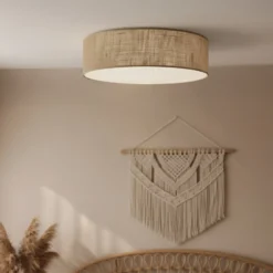 Deckenlampe Marshall, braun, Ø 50 cm, Metall, Rattan