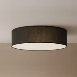 Deckenlampe Marshall, schwarz, Ø 50 cm, Metall/Rattan