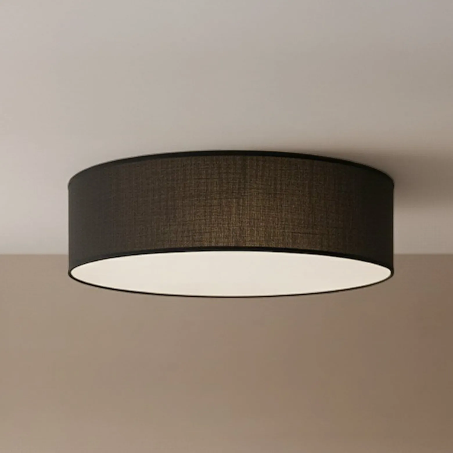 Deckenlampe Marshall, schwarz, Ø 50 cm, Metall/Rattan