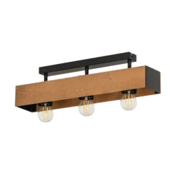 Deckenlampe Miluza, schwarz/braun, Länge 57 cm, Holz, 3-flg.