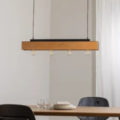 Deckenlampe Miluza, schwarz/braun, Länge 76 cm, Holz, 4-flg.