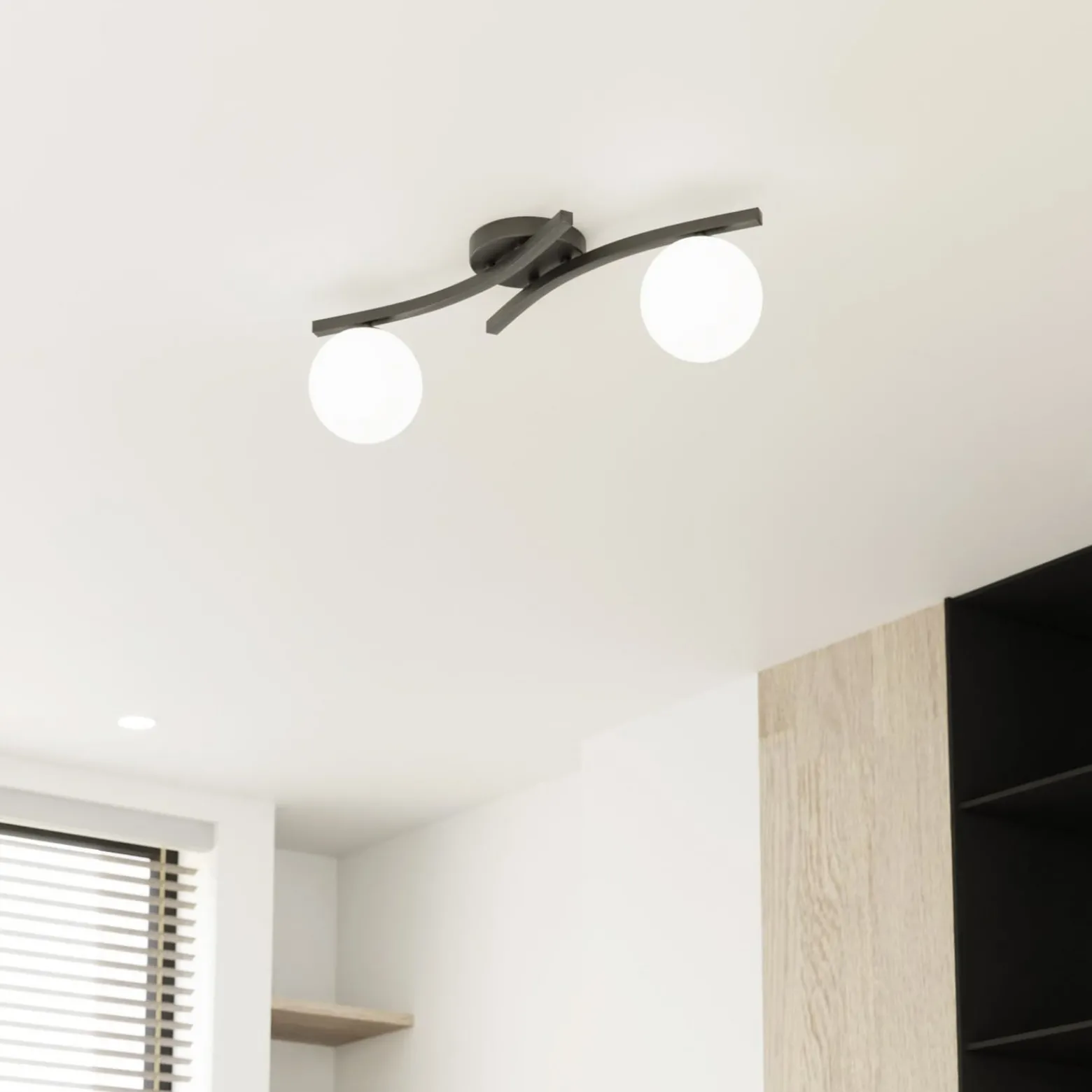 Deckenlampe Opus, Länge 60 cm, opal/schwarz, Glas, 2-flg.