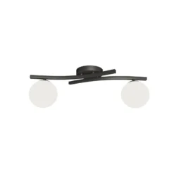 Deckenlampe Opus, Länge 60 cm, opal/schwarz, Glas, 2-flg.