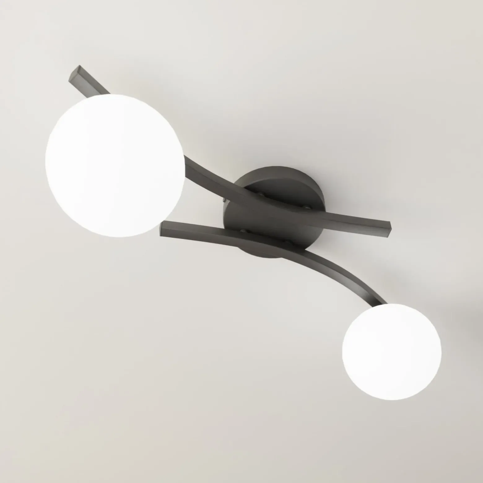 Deckenlampe Opus, Länge 60 cm, opal/schwarz, Glas, 2-flg.