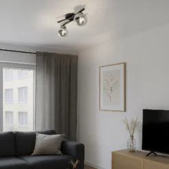 Deckenlampe Opus, Länge 60 cm, rauchgrau/schwarz, 2-flg.