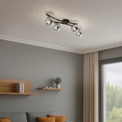 Deckenlampe Opus, Länge 84 cm, rauchgrau/schwarz, 4-flg.