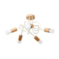 Deckenlampe Oxford, sandbeige, Holz, Metall, 5-flg,, Ø 47 cm