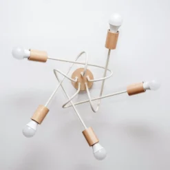 Deckenlampe Oxford, sandbeige, Holz, Metall, 5-flg,, Ø 47 cm