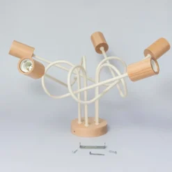 Deckenlampe Oxford, sandbeige, Holz, Metall, 5-flg,, Ø 47 cm