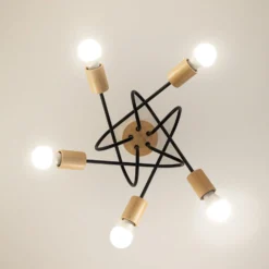 Deckenlampe Oxford, schwarz, Holz, Metall, 5-fl,, Ø 47 cm