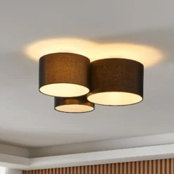 Deckenlampe Pastore 2, Länge 61 cm, schwarz, 3-flg., Stoff