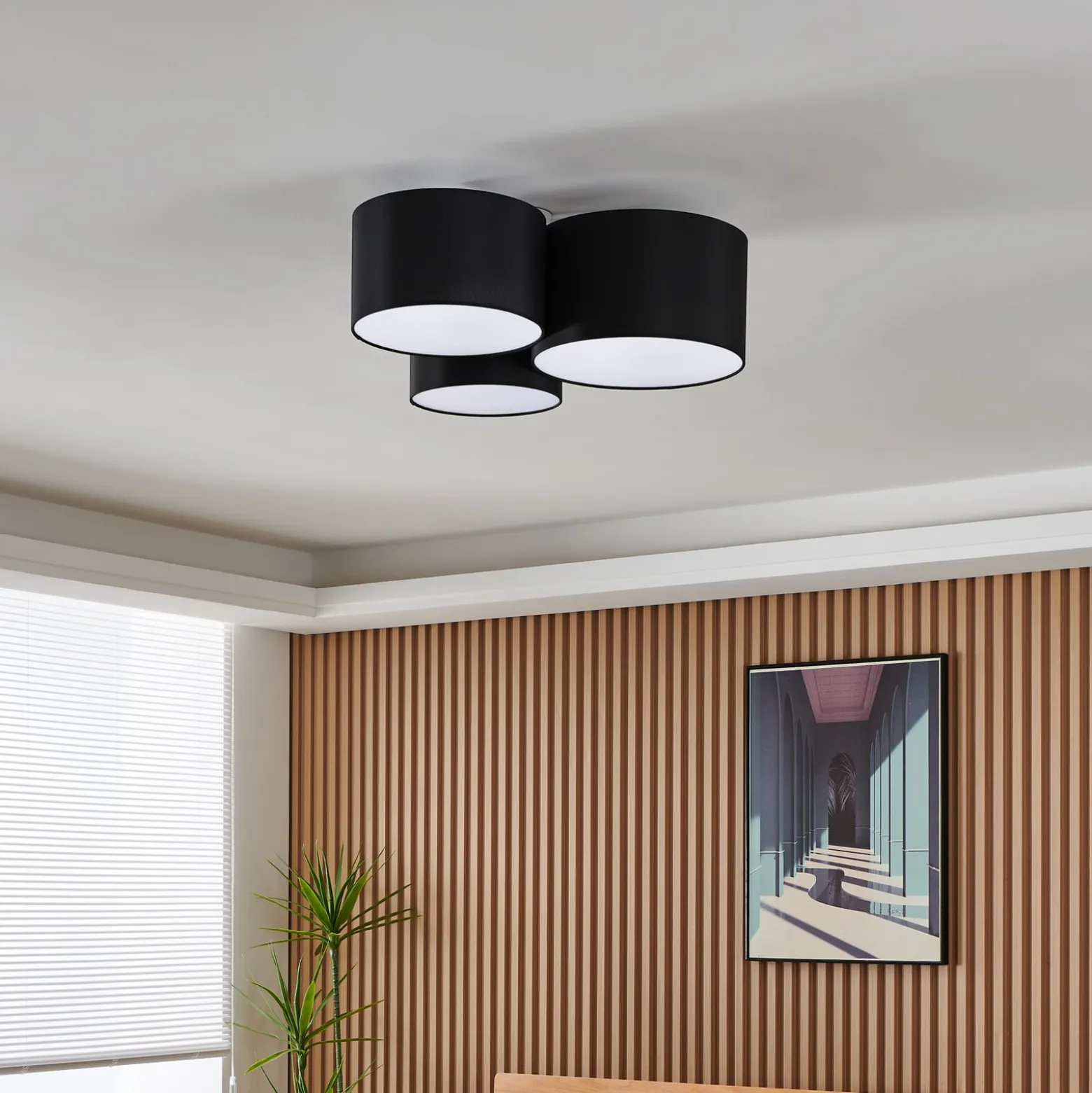 Deckenlampe Pastore 2, Länge 61 cm, schwarz, 3-flg., Stoff
