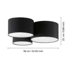 Deckenlampe Pastore 2, Länge 61 cm, schwarz, 3-flg., Stoff
