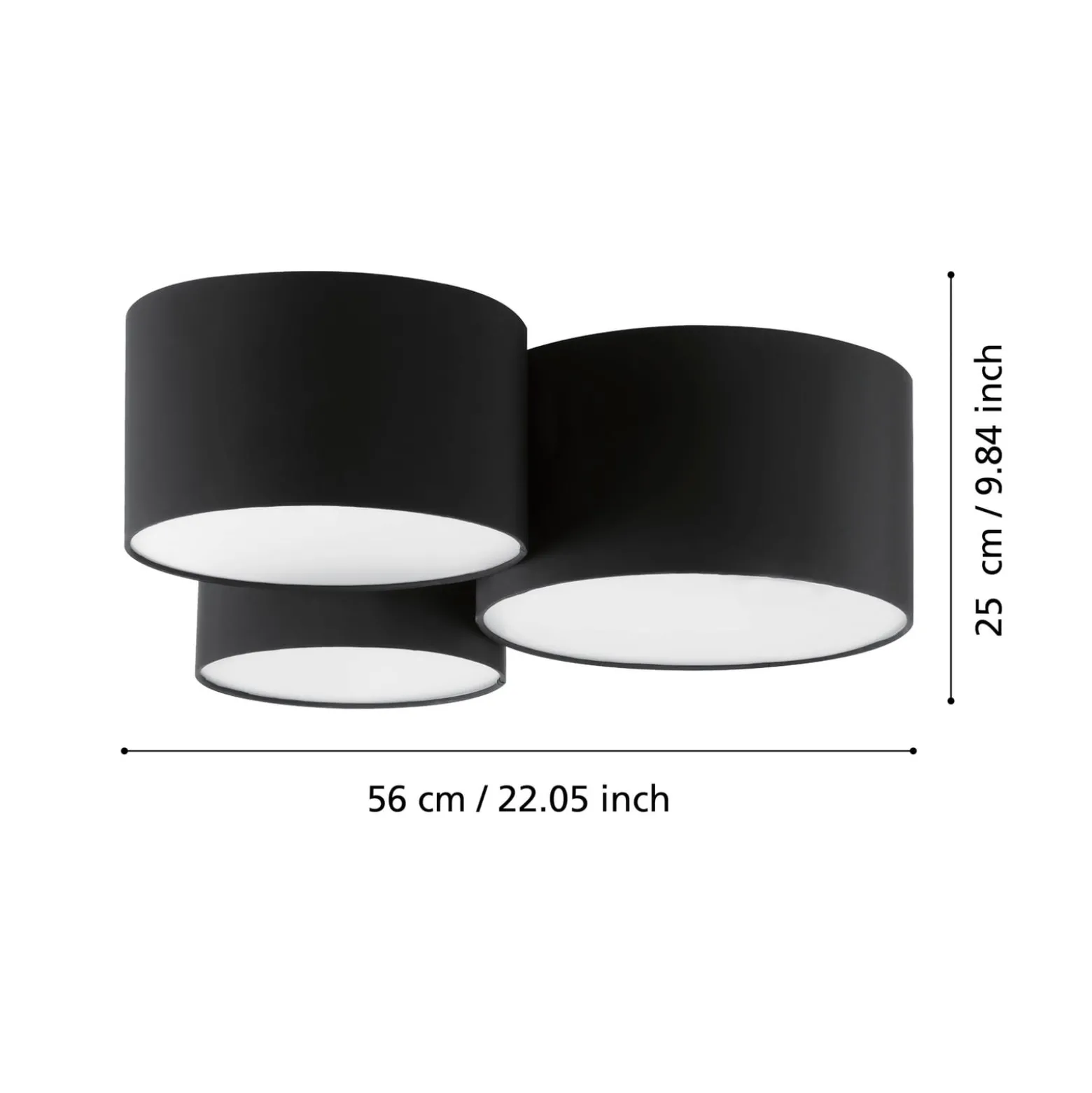 Deckenlampe Pastore 2, Länge 61 cm, schwarz, 3-flg., Stoff