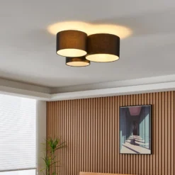 Deckenlampe Pastore 2, Länge 61 cm, schwarz, 3-flg., Stoff