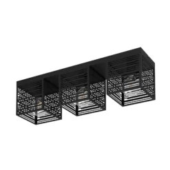 Deckenlampe Piedritas, drei schwarze Quaderschirme